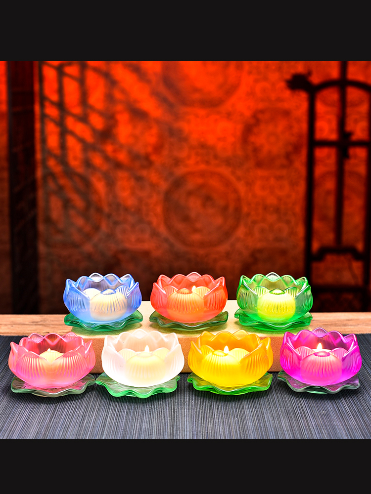 Offering Buddha Colorful glass lamp holder Buddha front oil Lamp Buddha Lamp Offering Lamp Changming Lamp Puja Ghee Lamp Lotus Lamp