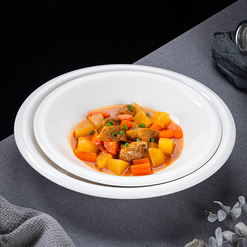 Ресторанная кухонная тарелка, круглая суповая тарелка, глубокая тарелка, посуда для гостиниц, коммерческая белая западная кухня, креативная тарелка в форме барабана, отбортовочная тарелка