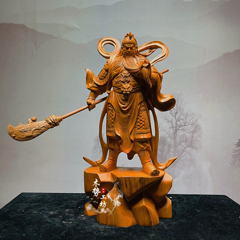 Solid wood engraving Kowloon Kuan Kung like Wu Caishen's Shenzhen-Jin Town Residence Two Lord to worship the statue of the god of fortune and the Buddha at the mercy of the Buddha-Taobao