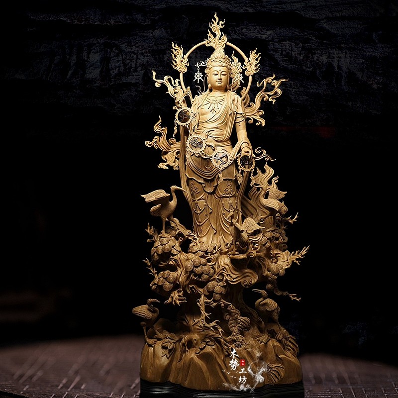 原创沉香手工木根雕送子如意莲花南海千手观音公司家用大摆件饰品