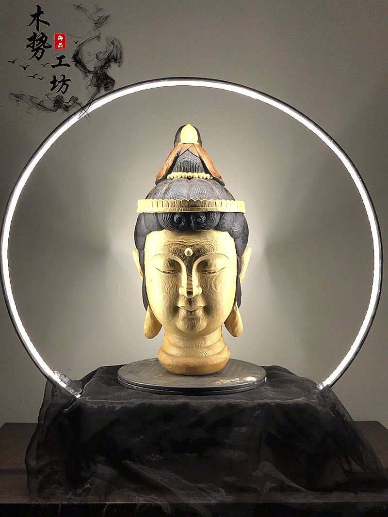 Douyin wood carving LED table lamp Buddha statue Xuanguang ornaments root carving Cliff Birkin nan ebony Maitreya Buddha