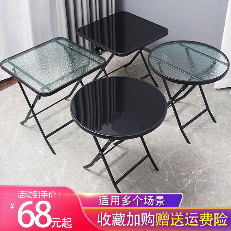 Outdoor folding table and chair set small stall simple barbecue tempered glass wrought iron combination table and chair commercial