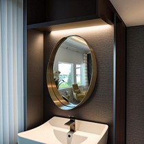 Light luxury stainless steel electroplated bathroom mirror copper metal washroom round vanity mirror high-end champagne gold vanity mirror