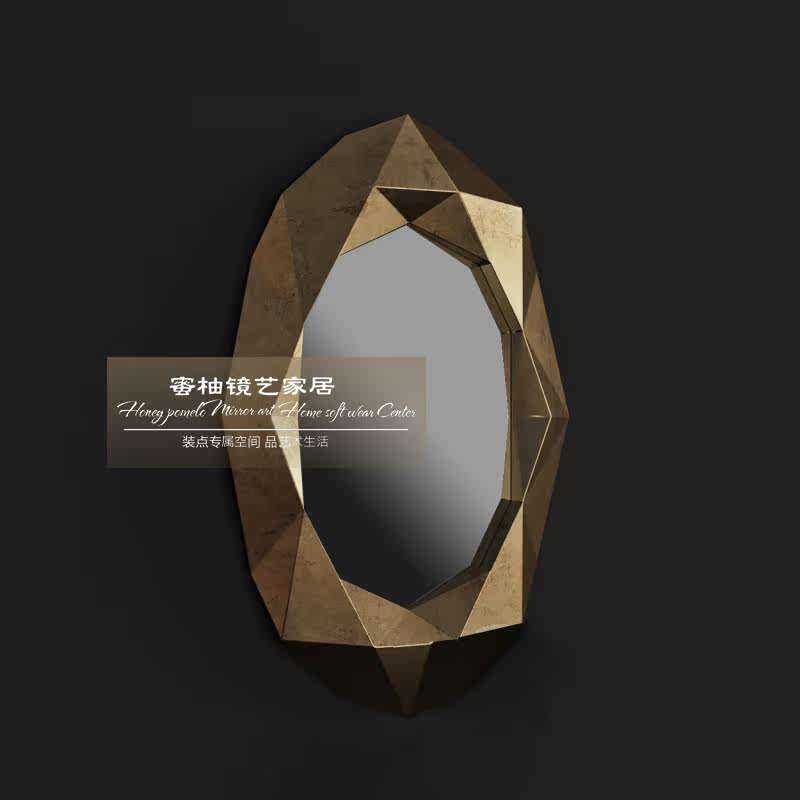 Nordic stereo elliptical wall hanging porch mirror post-modern irregular golden side mirror American model room decorative mirror