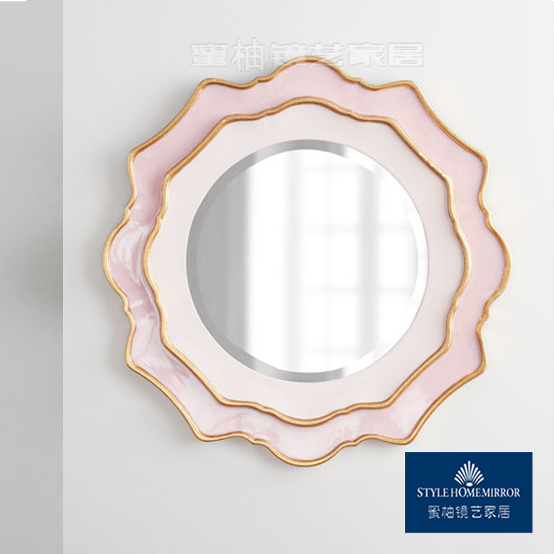 Postmodern round pink Decorative Mirror Children Room Soft-mounted Mirror Light Lavish Living-room Washroom Makeup Bathroom Mirror Customisation