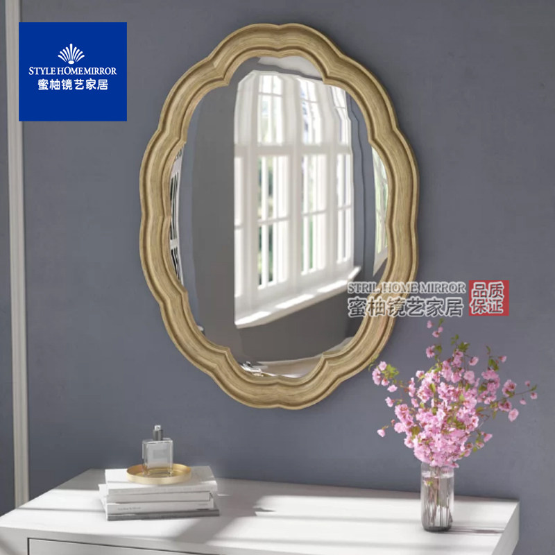 European wall-mounted dressing mirror American living room golden fireplace mirror Model room Bedroom soft bathroom mirror