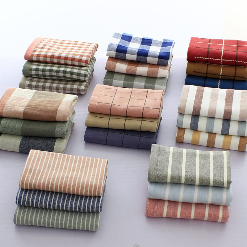 Nostalgic Mature Men's Plaid Striped Large Square Towel, Pure Cotton Gauze, Japanese Style, Simple, Thickened, Practical, Multi-Purpose for Home Use