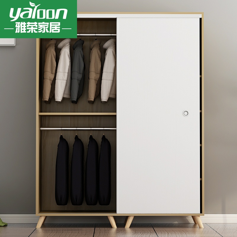 Simple Modern Simple Wardrobe Sliding Door Economy Solid Wooden Board Furniture Assembly Bedroom 2 Door Cabinet