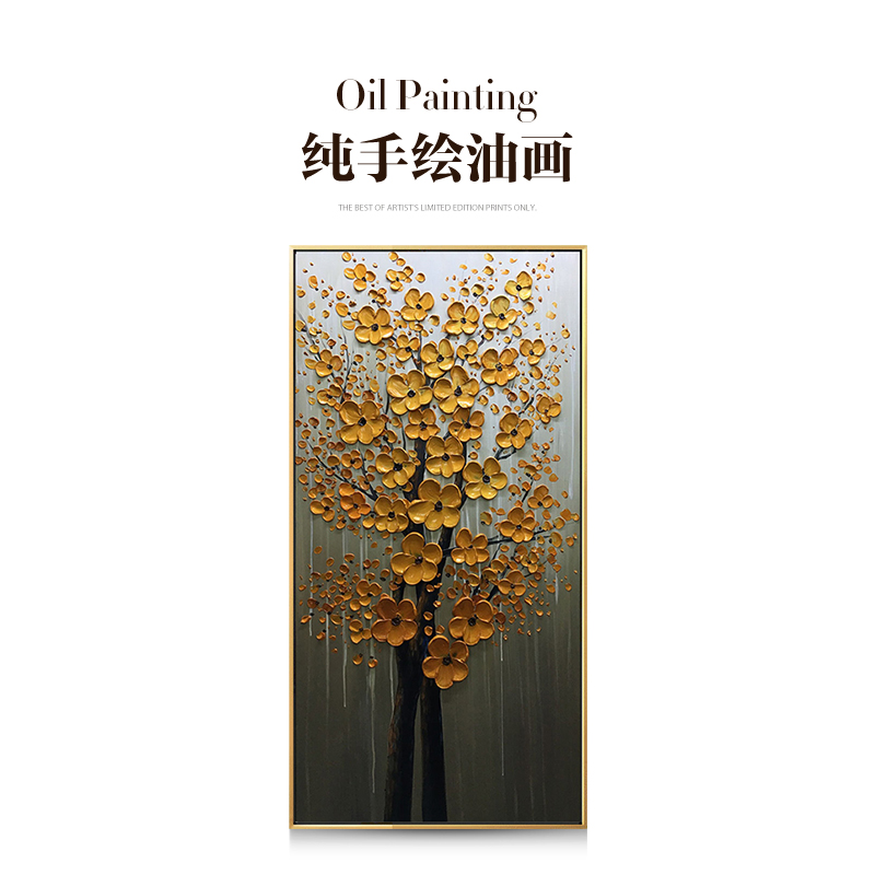 Eurostyle hand-painted oil painting Xuanguan decoration painting vertical version Living room Corridor hanging painting Merchants Feng Shui Tree Fortune Tree Genuine