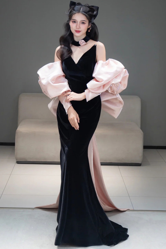 Cat-Like Girly Engagement Evening Dress, Black Birthday Fishtail Dress, High-End Light Luxury Niche Toast Dress for Bride