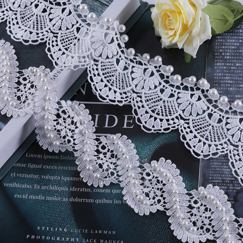 Curtain Lace lace with beads webbing embroidered Rolleta neckline cuffs splicing water soluble white lace lace M-20