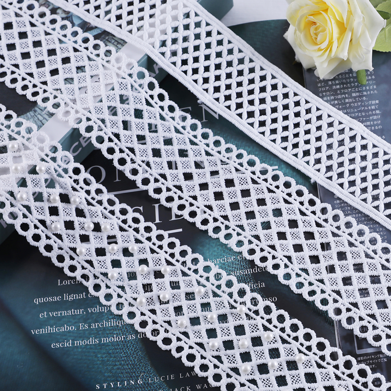 Curtain Lace Upright Sideband Beads Embroidered Roleta Neckline Cuffs Splicing water soluble white lace lace M-22