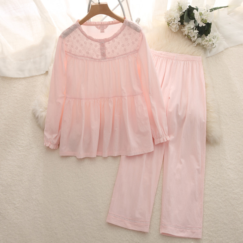 Cotton pajamas women's long-sleeved cotton court white girl's home clothes soft thin cotton breathable romantic fairy pajamas