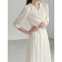 Canary Kiss French dress women 2021 early autumn new socialites temperament V collar waist thin white tea skirt