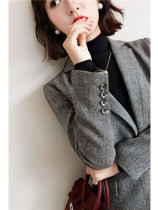 Canary Kiss herringbone gray blazer English design sense niche long sleeve suit womens top