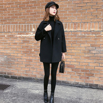 Canary kisser black cashmere coat womens small loose slim short straight temperament wool woolen coat
