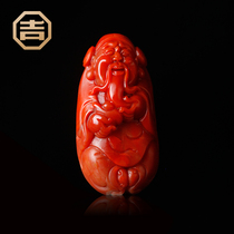 Ji Yongfa Yunnan Baoshan Nanhong agate pendant carved persimmon red full-colored meat sweater chain to welcome the God of Wealth