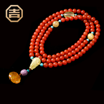 Jiyongfa Baoshan South Red Bracelet Agate Bracelet 108 pieces natural Yunnan persimmon red with beeswax turquoise