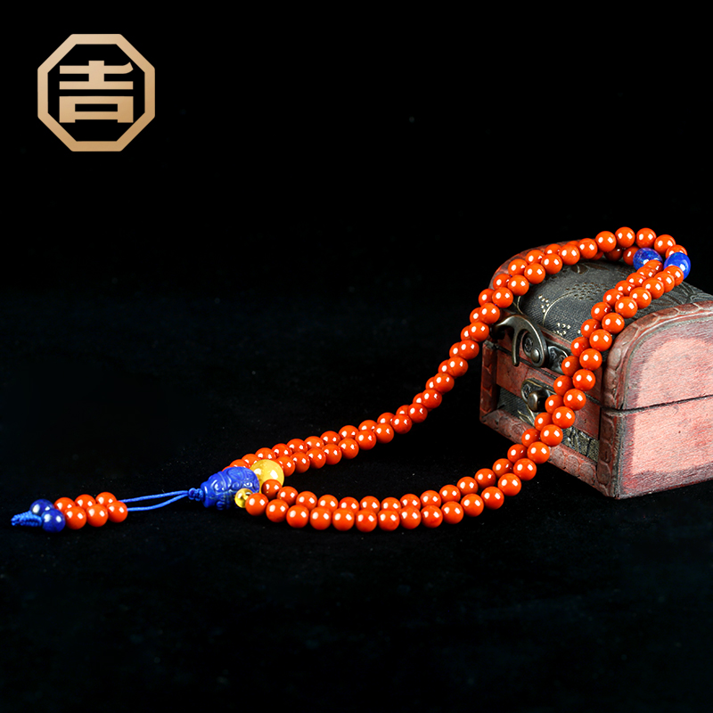 Gillon hair cold mountain Sichuan material South red hand string Manau necklace with red persimmon stuffed with meat handmade with green gold stone polycircle Buddha