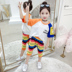 Cô gái Summer Outfit 2020 New Loose Air Sports Wear Cầu vồng sọc Little Girl Bảy quần hai mảnh. 