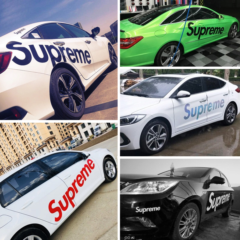 Net red car stickers supreme stickers car tide brand car stickers body stickers pull flower scratches popular trend black