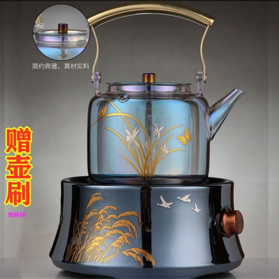 Heat-resistant glass tea maker Beicai burning Huancai pot black crystal furnace steaming teapot kettle small black tea household tea
