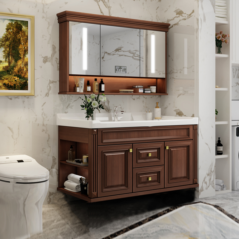 Internet Celebrity American Smart Bathroom Cabinet Combination Bathroom Wall-Mounted Solid Wood Bathroom Cabinet Wash Basin Basin Cabinet Mirror