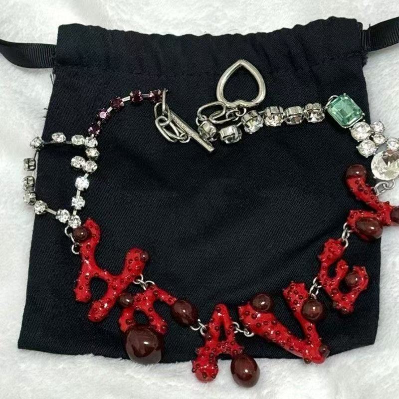 Subculture Dark Gothic Niche Retro Y2K Ocean Style Red Sea Urchin Crystal Heavy-Duty Choker Necklace