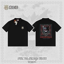 Cashew flower print POLO shirt for men Gengar heavy cotton bottoming shirt Pokémon 5 five-point sleeve couple outfit