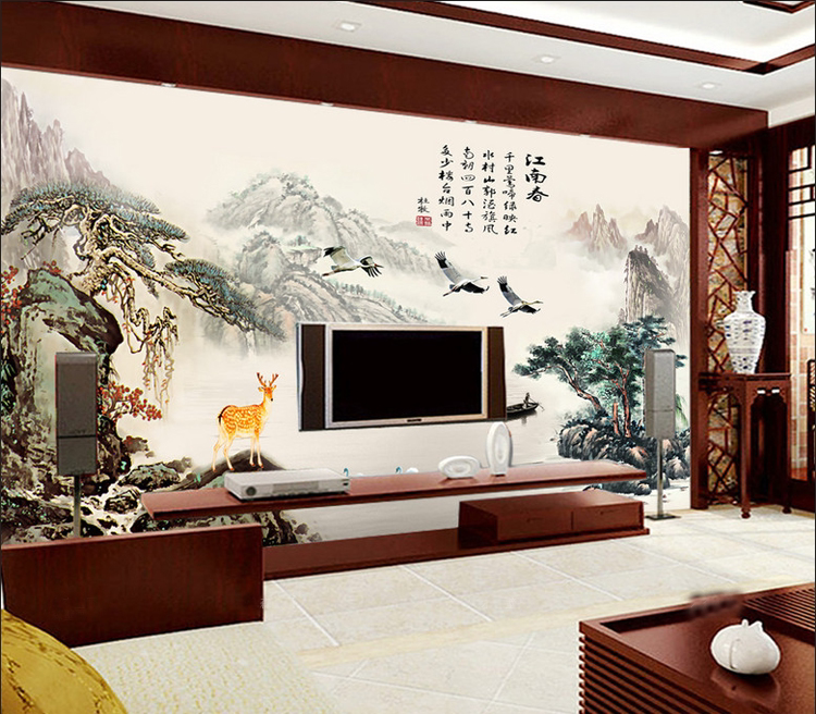 3d TV background wall living room ink landscape painting 5d office atmosphere Chinese landscape painting 8d wallpaper mural