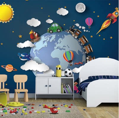 Hand Painted Space Universe Children's Room Starry Sky Wallpaper Boy Bedroom Wallpaper Wall Paper Wall Cloth 3d Stereocartoon Mural