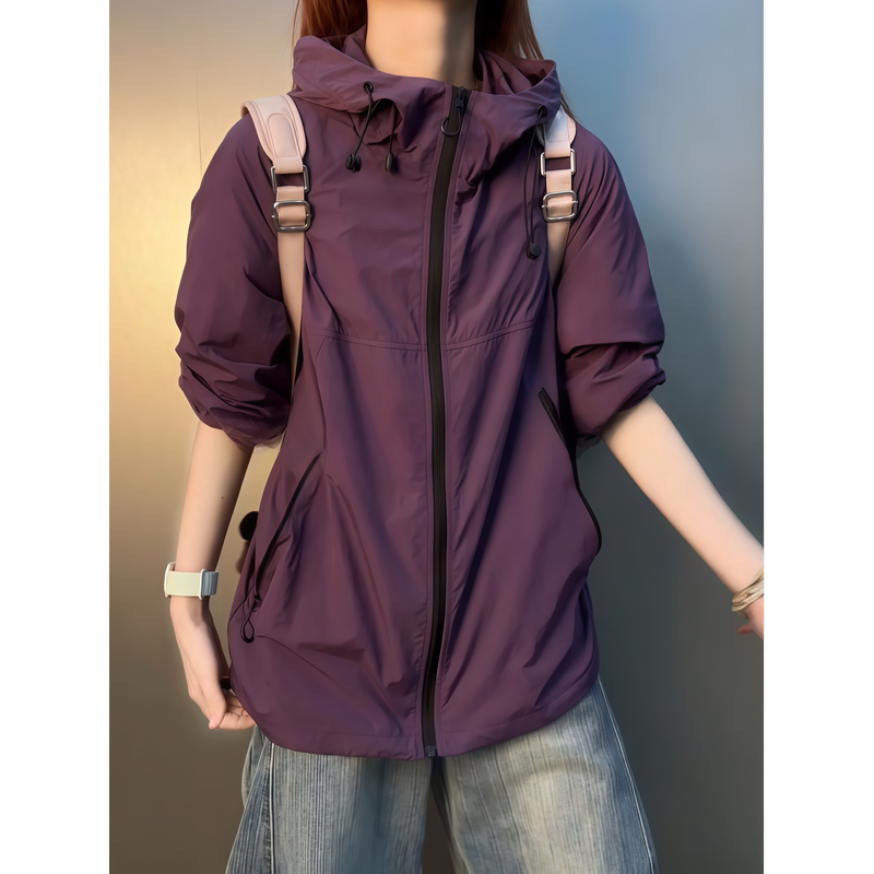Grape Purple Upf50+ Sun Protection Clothing for Men and Women, Summer Thin Hooded Jacket, Outdoor Anti-Uv Cycling Clothing