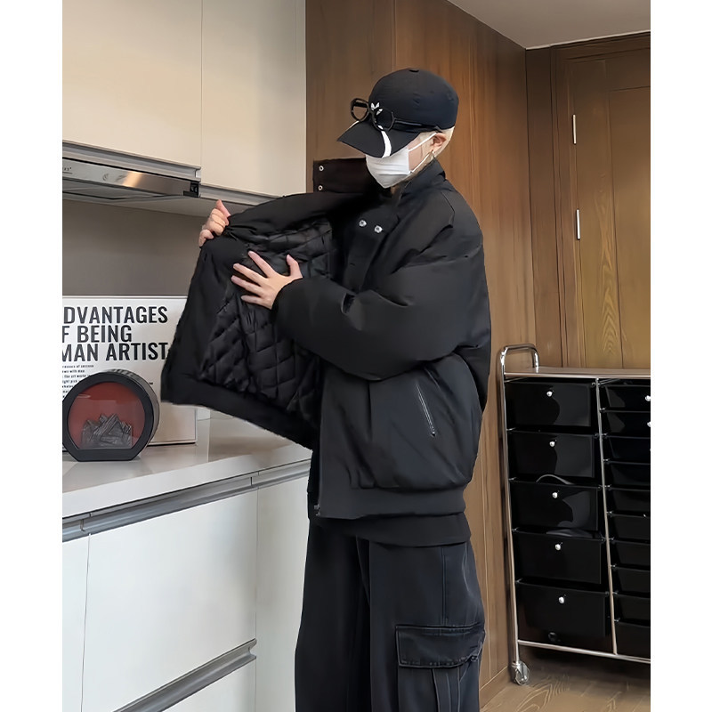Black Warrior Waterproof Jacket, Men's Winter Thickened Warm Stand-Up Collar Cotton Jacket, High-End Quilted Jacket