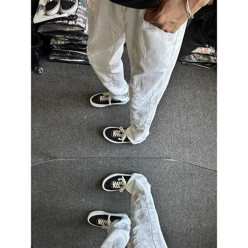 Белые штаны, летние приталенные джинсы, в американском стиле, свободный прямой крой