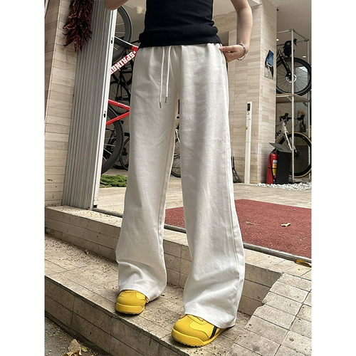 Летние тонкие штаны, оверсайз, свободный крой, из хлопка и льна
