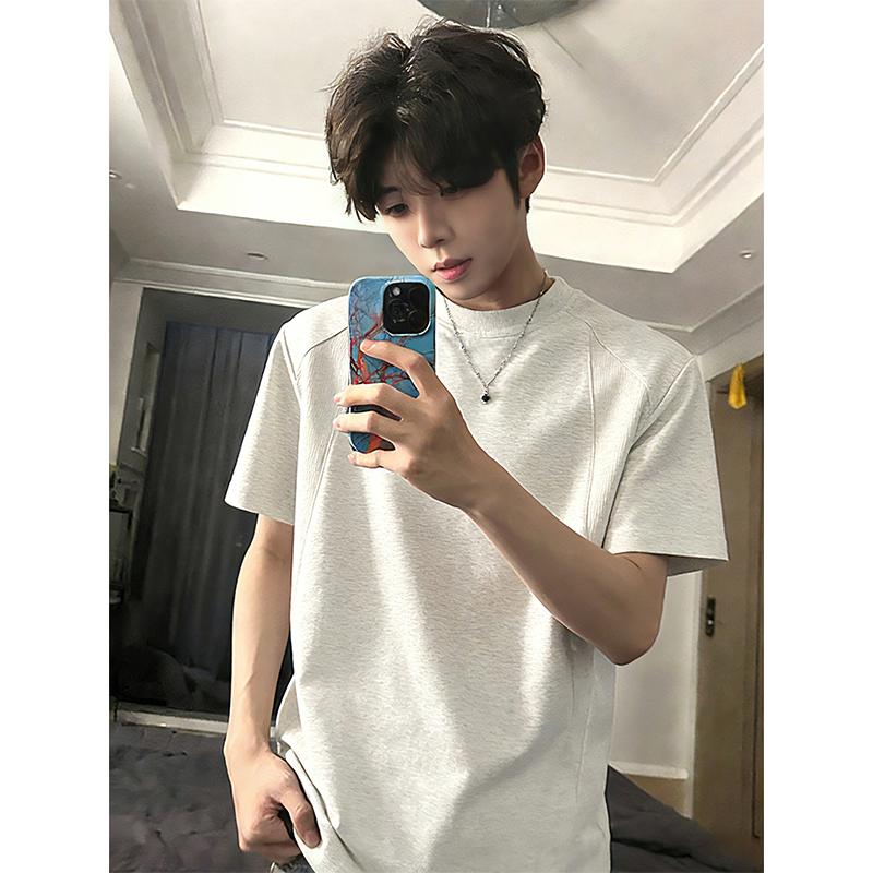 White Floral Gray Heavy-Duty Patchwork Short-Sleeve Men's Summer Boxy Fit Regular Shoulder T-Shirt American Cleanfit Half-Sleeve White Floral Gray Heavy-Duty Patchwork Short-Sleeve Men's Summer Boxy Fit Regular Shoulder T-Shirt American Cleanfit Half-Sleeve