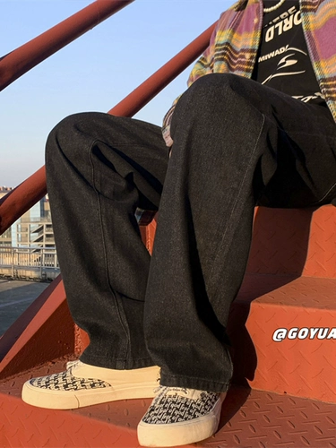 Штаны, белые демисезонные утепленные джинсы, в американском стиле, свободный прямой крой