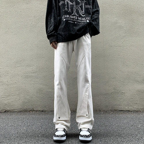 Небольшие штаны, дизайнерская белая униформа медсестры, джинсы, штаны-клёш, в американском стиле, осенние, изысканный стиль