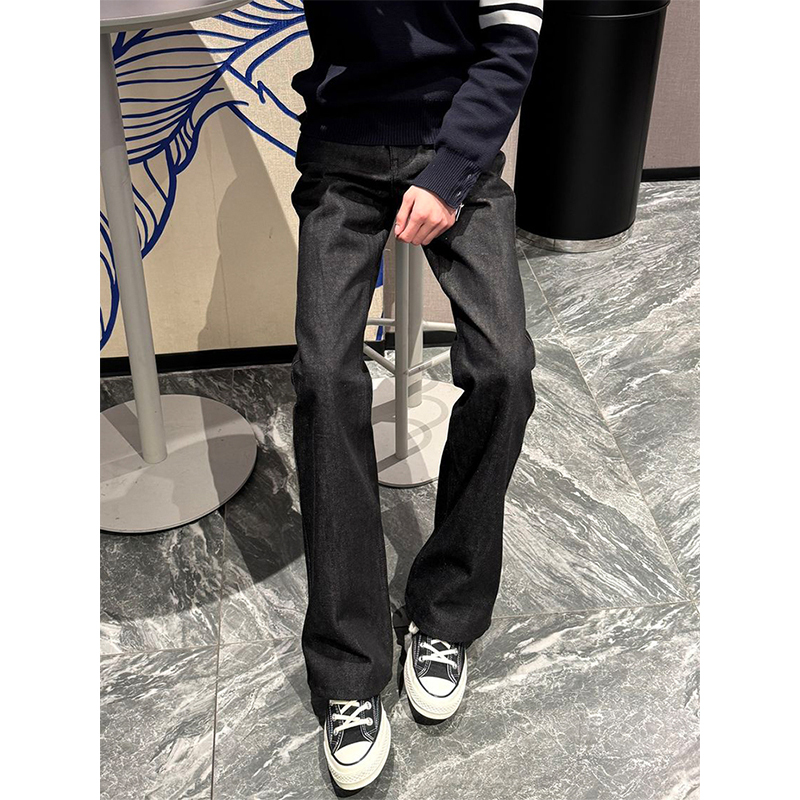 Cleanfit Black Raw Denim Scimitar Jeans for Men, American High Street Vibe Pants, Slim Straight-Leg Bootcut Pants Cleanfit Black Raw Denim Scimitar Jeans for Men, American High Street Vibe Pants, Slim Straight-Leg Bootcut Pants