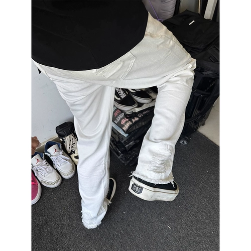 Белые штаны, летние приталенные джинсы, в американском стиле, свободный прямой крой