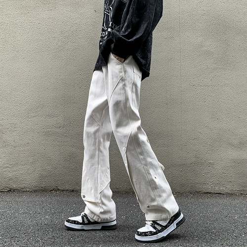 Небольшие штаны, дизайнерская белая униформа медсестры, джинсы, штаны-клёш, в американском стиле, осенние, изысканный стиль