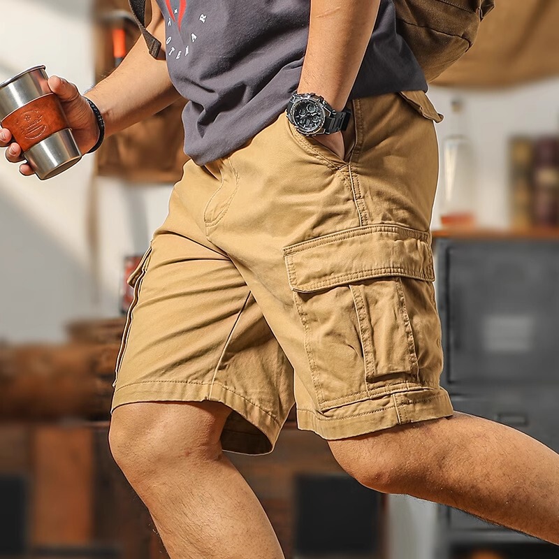 American Heavyweight Retro Cargo Shorts Men's High-End Handsome Summer Pure Cotton Multi-Pocket Five-Quarter Pants Casual and Trendy