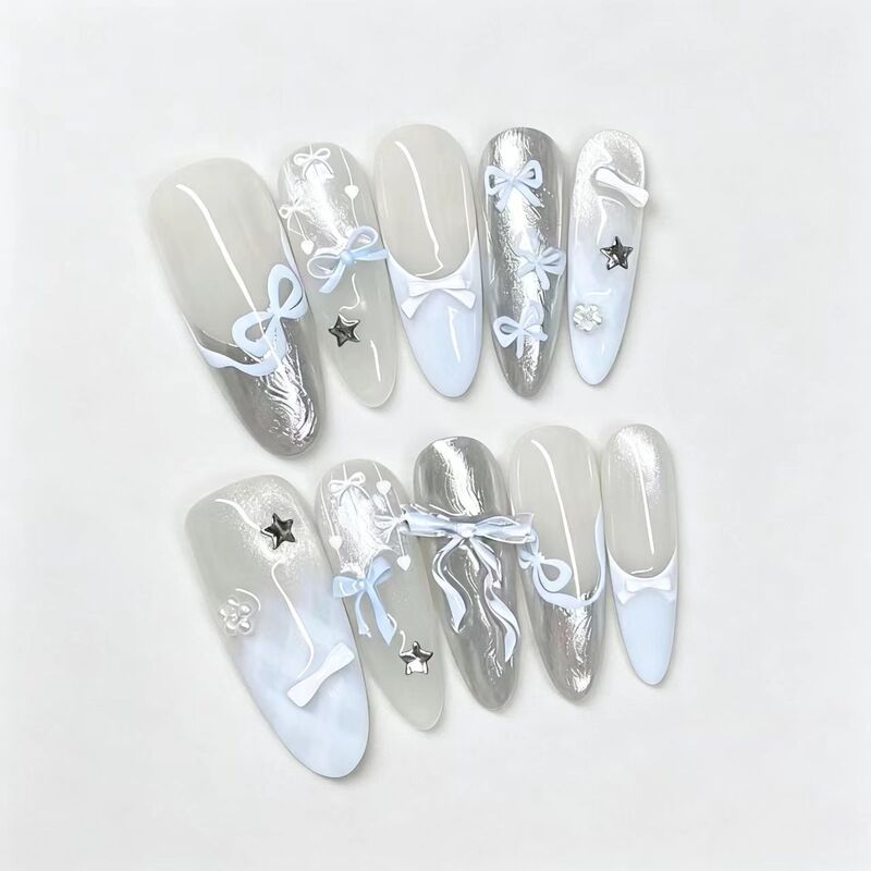 Bowknot Autumn Sea Salt Cat Eye Star Semi-Handmade Wearable ins French High-End Atmosphere Nail Stickers Manicure