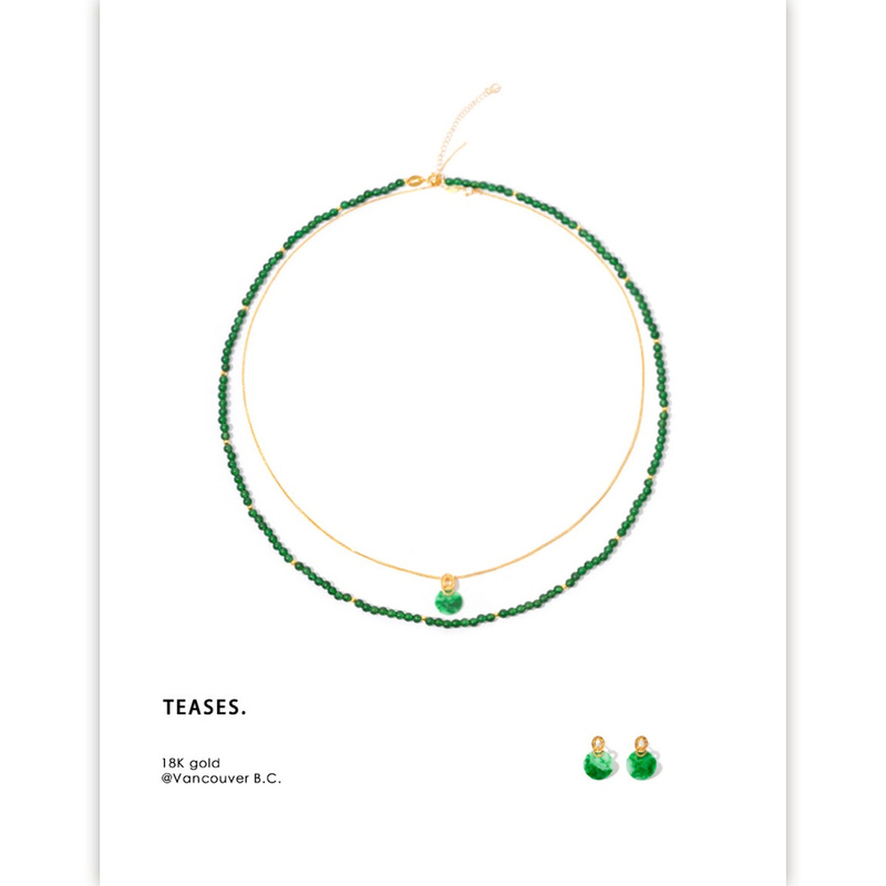 Xilinglong New Year Gold Jade/Peace and Safety Pendant Stackable Multi-Use Necklace Lucky Bracelet 18K Gold Inlaid with Jade