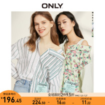 ONLY summer new fashion stripe letter printing loose design sense long-sleeved shirt female) 120231510