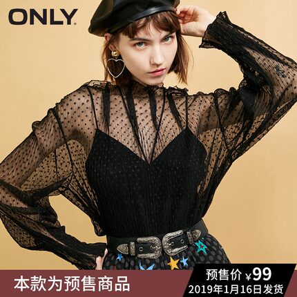 [预售]ONLY2018夏季新款半高领泡泡袖波点透视T恤女|118302517-tmall.com天猫