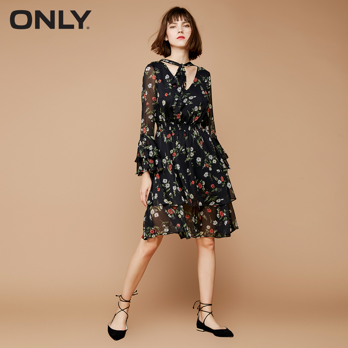 【聚满600减60】ONLY春季新款波西米亚雪纺连衣裙女|117307622