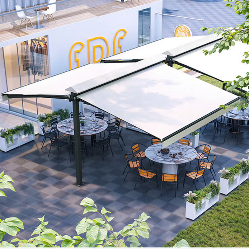Tea Restaurant Canopy Double-Opening Butterfly Canopy Outdoor Retractable Awning Shop Cafe Outdoor Electric Rain Canopy