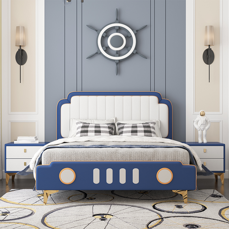 Children's bed light luxury car bed boy single bed 1 5 meters modern minimalist 1 2 solid wood leather bed custom children's room
