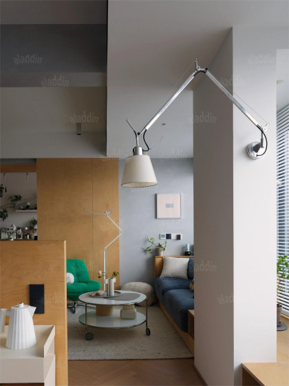 Italian Tolomeo Swing Arm Wall Lamp, No Wiring Required, Designer Mid-Century French Style Study Bedroom Bedside Reading Lamp